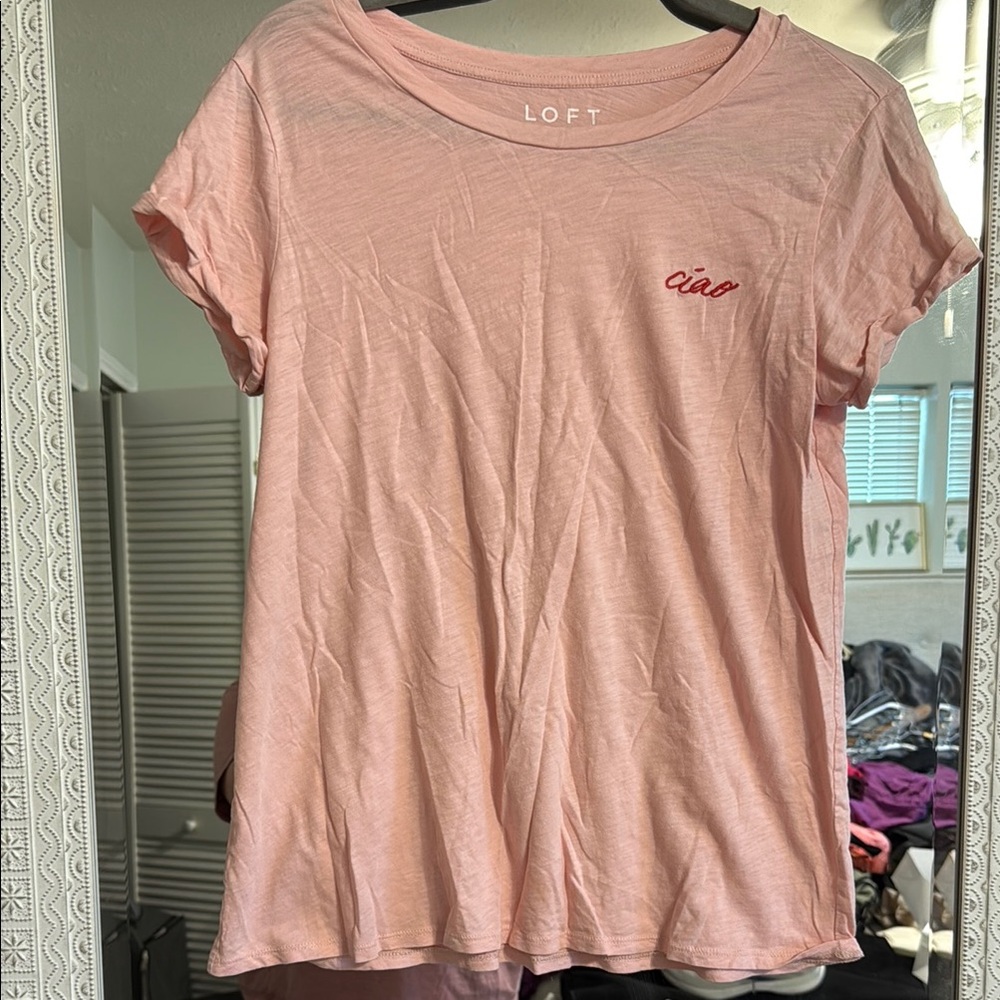 LOFT Light Pink 'Ciao' Embroidered Tee